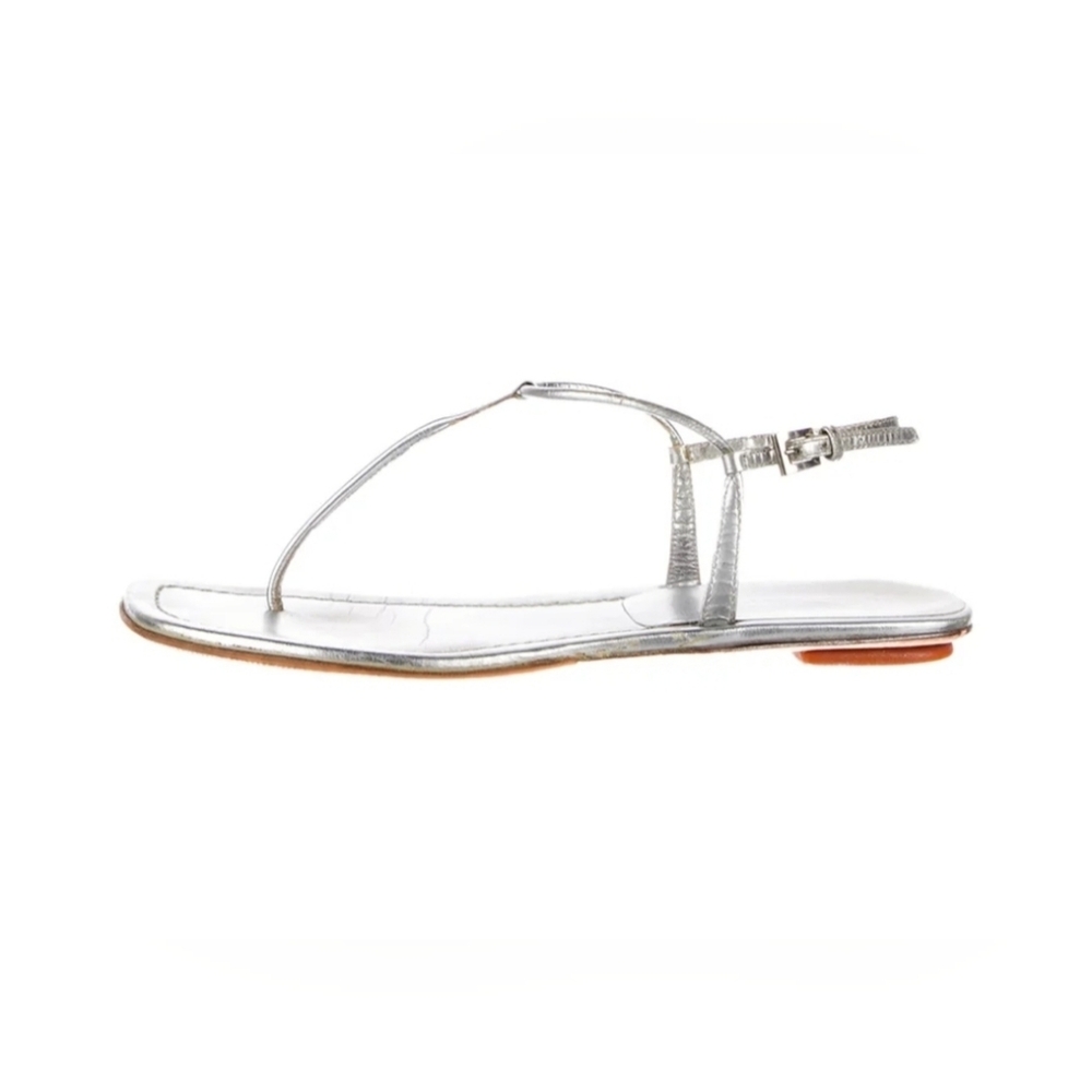 PRADA SILVER LEATHER THONG TSTRAP SLINGBACK Sandals - Picture 4 of 7